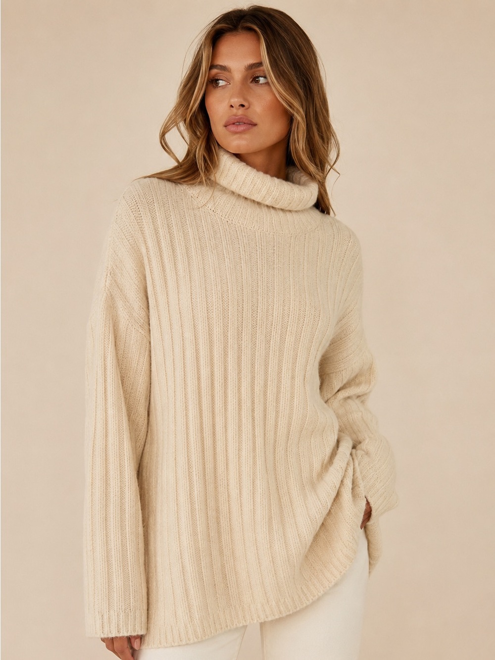 Vintage United Colors Benetton Wool Angora Turtleneck Sweater Made Italy Cream